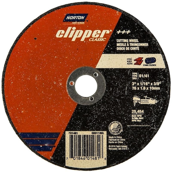 Norton Clipper - Disco de corte de la serie Clipper Classic A AO, 3 pulgadas de diámetro, 1/16 de pulgada de grosor, 3/8 de pulgada de eje - 70184601481