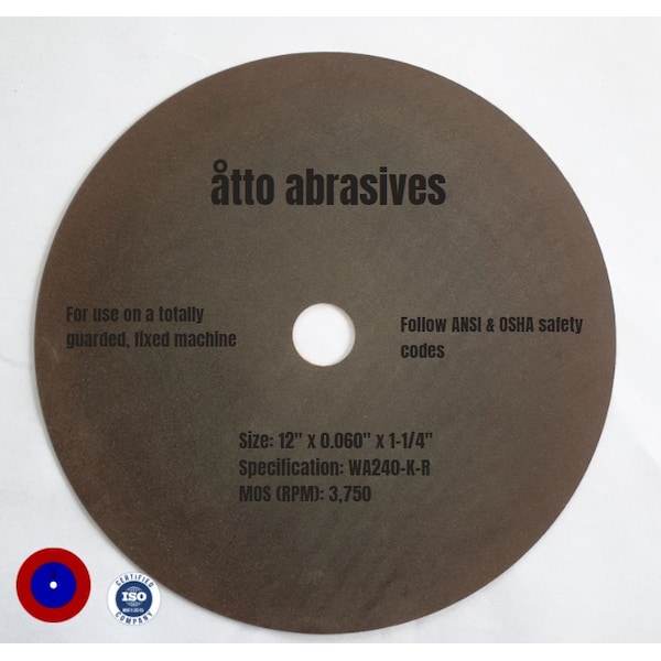 Ruedas de corte sin refuerzo de 12"x 0.060"x 1-1/4" con recubrimiento de caucho de Atto Abrasives - 3W300-150-PD