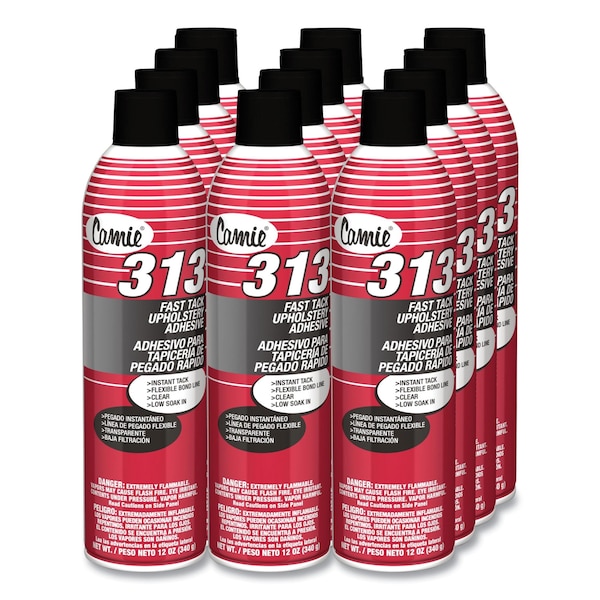 Camie Fast Tack Upholstery Adhesive, 12 oz Aerosol Spray, Dries Clear, 12PK - CA313
