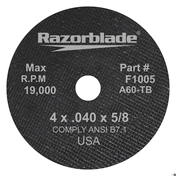 Rueda de corte de larga vida para cuchilla de afeitar Flexovit, 4 pulgadas de diámetro x 0.04 pulgadas de grosor, Agujero central de 5/8 pulgadas, 60 Granos, - F1005