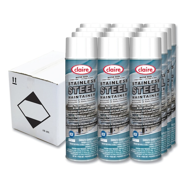 Claire Stainless Steel Maintainer, Lemon Scent, 16 oz Aerosol Spray, 12PK - CL844