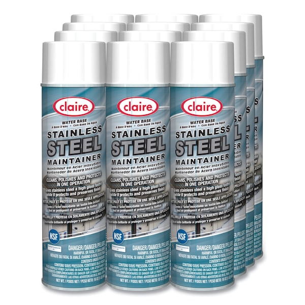 Claire Stainless Steel Maintainer, Lemon Scent, 16 oz Aerosol Spray, 12PK - CL844