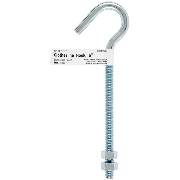 Hampton Hampton Medium Zinc-Plated Silver Steel 6 in. L Clothesline Bolt Hook 160 lb 1 pk - 02-3489-122
