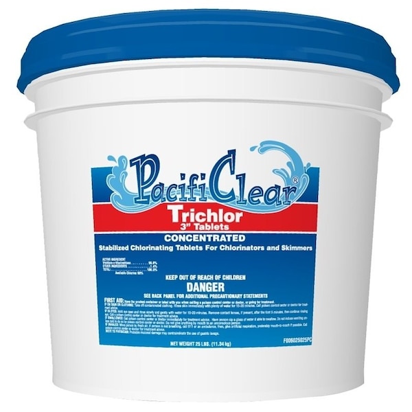 Pacificlear PacifiClear F008025025PC Trichlor Chlorine Sanitizer, Tablet, 25 oz Pail - F008025025PC