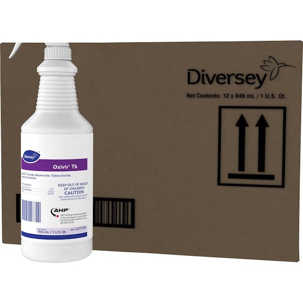 Diversey Cleaner and Disinfectant, 32 oz. Trigger Spray Bottle, Unscented, Colorless, 12 PK - 4277285