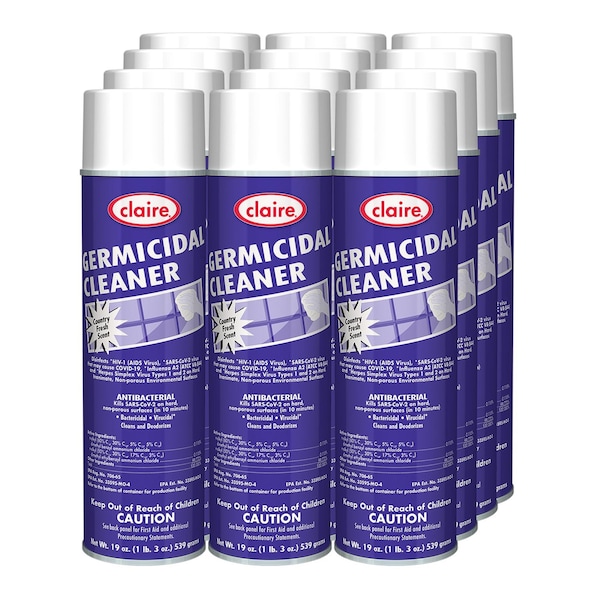 Claire Germicidal Cleaner, Country Fresh Scent, 19 oz Aerosol Spray, 12PK - CL876
