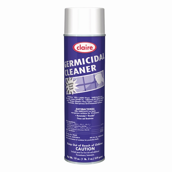 Claire Germicidal Cleaner, Country Fresh Scent, 19 oz Aerosol Spray, 12PK - CL876