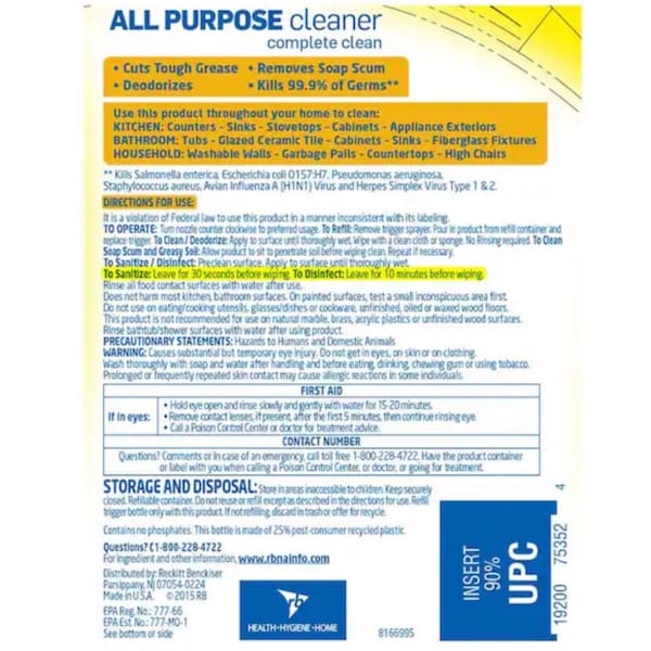 Lysol Lysol Lemon Scent All Purpose Cleaner Liquid 32 oz - 1920075352