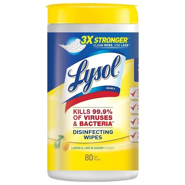 Lysol Disinfecting Wipes, 8 in L, 7 in W, Lemon and Lime Blossom - 77182