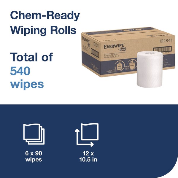 Tork Chem-Ready Wiping Rolls, 1-Ply, 12 x 12, White, 90 Sheets, 6PK - 192841