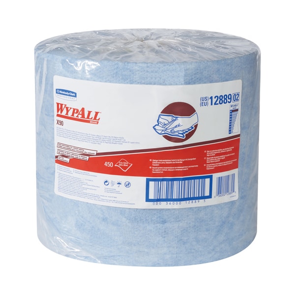 Wypall Kimberly Clark WypALL X90 Heavy-Duty Jumbo Roll Wipers, 11.8" x 12.6", Blue, 450/Case - KW127