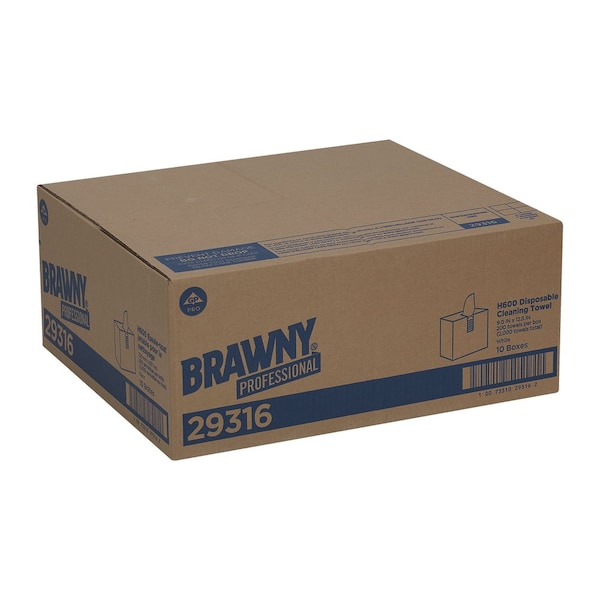 Georgia-Pacific Dry Wipe, Brawny Pro Dispenser Box, Hydro-entangled HEF, 9 in x 12 1/2 in, 200 Sheets, White, 10 Pk - 29316