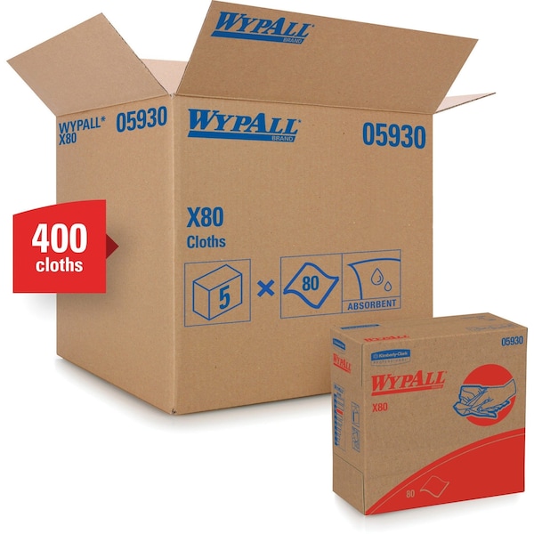 Kimberly-Clark Professional WypAll Power Clean X80 Heavy Duty Cloths (05930), Pop-Up Box, Red, 80 Sheets / Box, 5 Boxes / Case - 05930