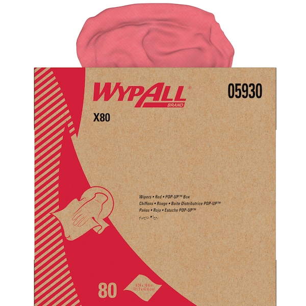 Kimberly-Clark Professional WypAll Power Clean X80 Heavy Duty Cloths (05930), Pop-Up Box, Red, 80 Sheets / Box, 5 Boxes / Case - 05930