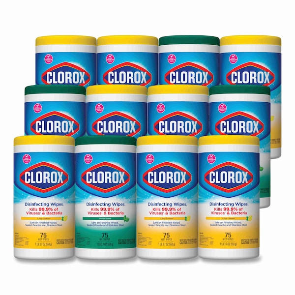 Clorox Disinfecting Wipes, 7x8, Fresh Scent/Citrus Blend, 75/Canister, PK12 - CLO 30208