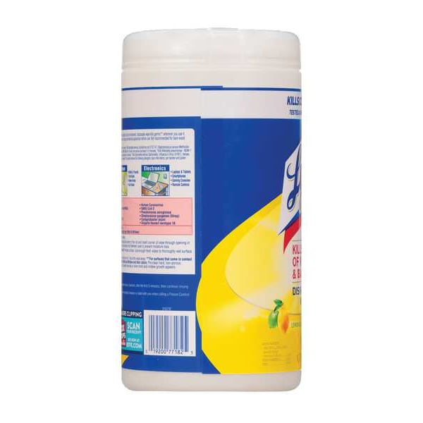 Lysol Disinfecting Wipes, 1-Ply, 7 x 7.25, Lemon and Lime Blossom, White, 80 Wipes/Canister, PK6 - 19200-77182
