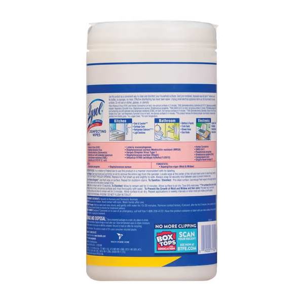 Lysol Disinfecting Wipes, 1-Ply, 7 x 7.25, Lemon and Lime Blossom, White, 80 Wipes/Canister, PK6 - 19200-77182