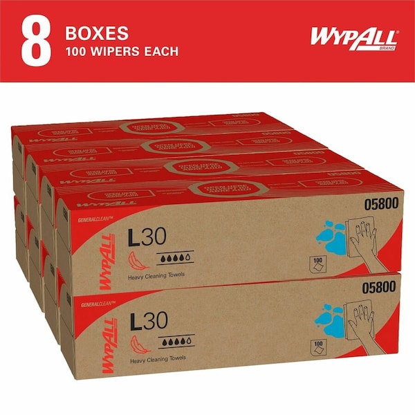 Kimberly-Clark Professional WypAll GeneralClean L30 Heavy Duty cleaning Towels (05800), Pop-Up Box, Strong & Soft Towels, White - 05800
