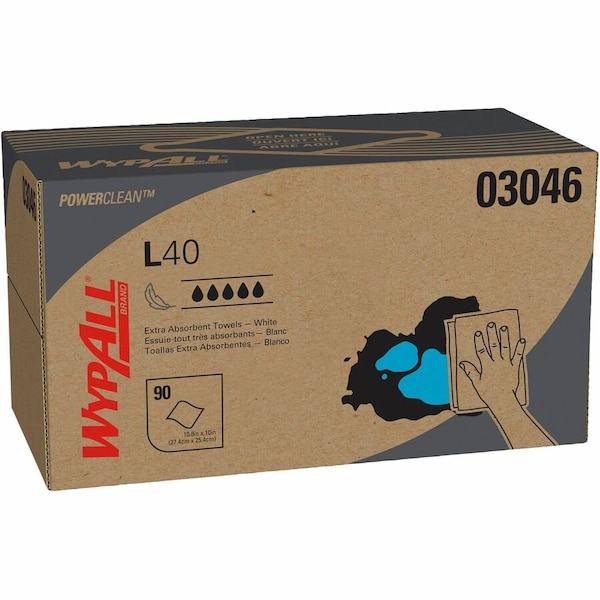 Kimberly-Clark Professional WypAll PowerClean L40 Extra Absorbent Towels (03046), Pop-Up Box, Limited Use Towels, White - 03046