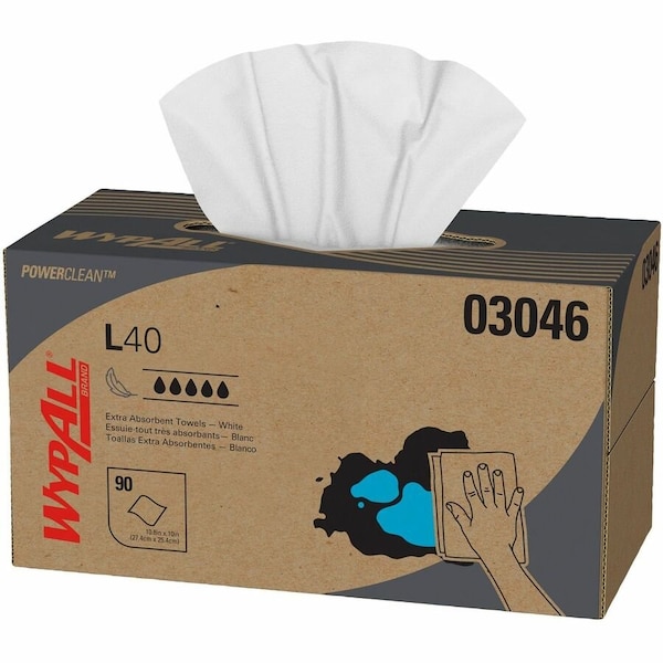 Kimberly-Clark Professional WypAll PowerClean L40 Extra Absorbent Towels (03046), Pop-Up Box, Limited Use Towels, White - 03046