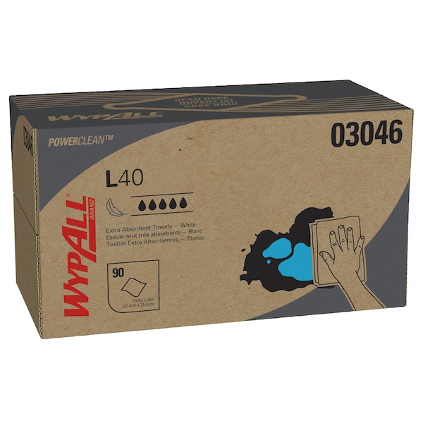 Kimberly-Clark Professional WypAll PowerClean L40 Extra Absorbent Towels (03046), Pop-Up Box, Limited Use Towels, White - 03046