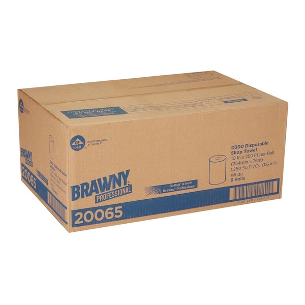Georgia-Pacific Dry Wipe Roll, D400, Continuous Roll, Double Recreped DRC, 10 in Wide 250 Ft Length, White, 6 Pack - 20065