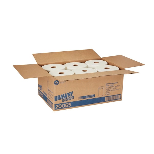 Georgia-Pacific Dry Wipe Roll, D400, Continuous Roll, Double Recreped DRC, 10 in Wide 250 Ft Length, White, 6 Pack - 20065