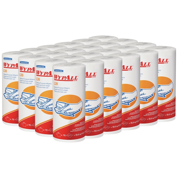 Kimberly-Clark Professional WypAll GeneralClean L30 Heavy Duty cleaning Towels (05843), Small Roll, Strong &Soft Towels, White - 05843