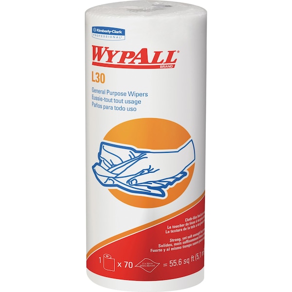 Kimberly-Clark Professional WypAll GeneralClean L30 Heavy Duty cleaning Towels (05843), Small Roll, Strong &Soft Towels, White - 05843