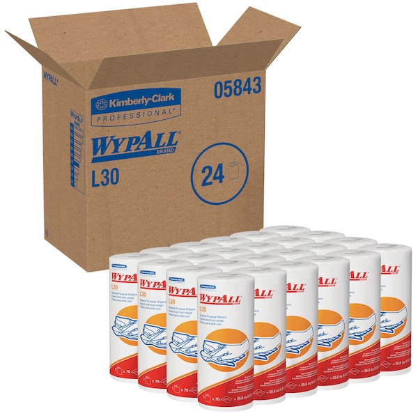 Kimberly-Clark Professional WypAll GeneralClean L30 Heavy Duty cleaning Towels (05843), Small Roll, Strong &Soft Towels, White - 05843