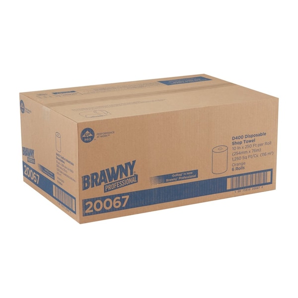 Georgia-Pacific Dry Wipe Roll, Super Heavy Absorbency, 250 ft Continuous Roll, Double Recreped (DRC), Orange, 6 Pack - 20067