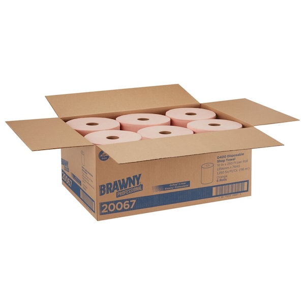 Georgia-Pacific Dry Wipe Roll, Super Heavy Absorbency, 250 ft Continuous Roll, Double Recreped (DRC), Orange, 6 Pack - 20067