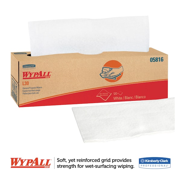 Wypall WypAll General Clean L30 Heavy Cleaning Towels (05816), Strong & Soft Wipes, White, Pop-Up Box. 6 - 05816