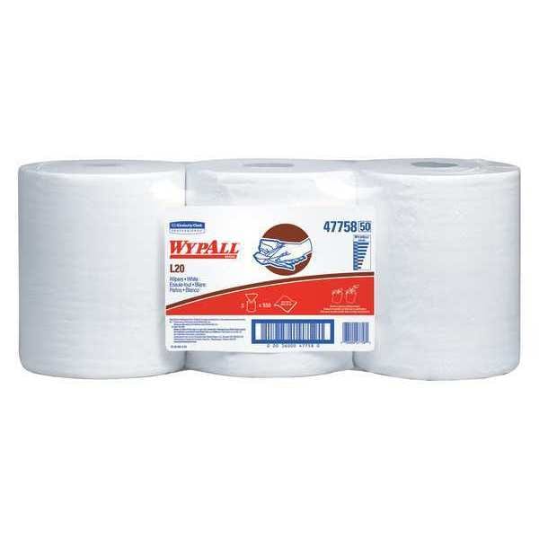 Kimberly-Clark Professional WypAll General Clean L20 Medium Cleaning Cloths (47758), Center-Pull Rolls, White, 2-Ply, 3 Rolls - 47758