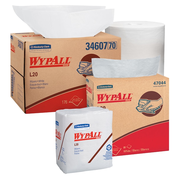 Kimberly-Clark Professional WypAll General Clean L20 Medium Cleaning Cloths (47758), Center-Pull Rolls, White, 2-Ply, 3 Rolls - 47758