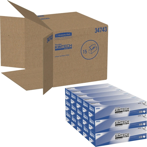 Kimberly-Clark Professional Kimwipes Delicate Task Wipers (34743), White, 3-Ply, 15 Pop-Up Boxes, 100 Sheets / Box - 34743