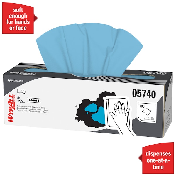 Kimberly-Clark Professional WypAll PowerClean L40 Extra Absorbent Towels (05740), Pop-Up Box, Limited Use Towels, Blue - 05740