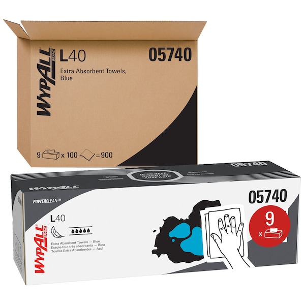 Kimberly-Clark Professional WypAll PowerClean L40 Extra Absorbent Towels (05740), Pop-Up Box, Limited Use Towels, Blue - 05740