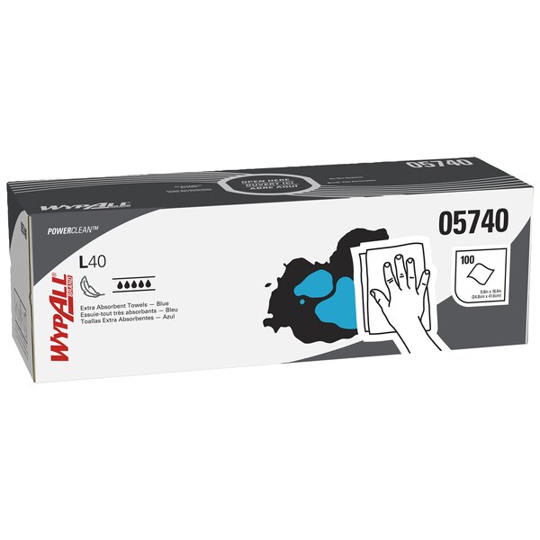 Kimberly-Clark Professional WypAll PowerClean L40 Extra Absorbent Towels (05740), Pop-Up Box, Limited Use Towels, Blue - 05740