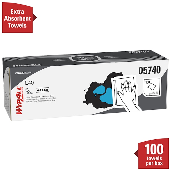 Kimberly-Clark Professional WypAll PowerClean L40 Extra Absorbent Towels (05740), Pop-Up Box, Limited Use Towels, Blue - 05740
