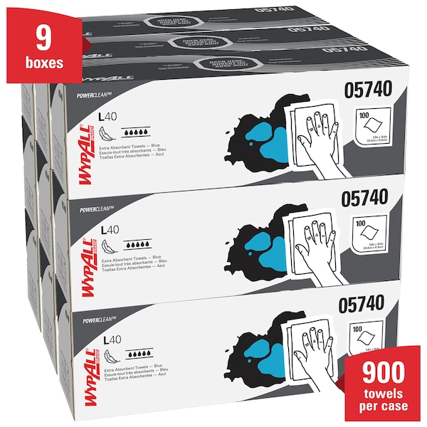 Kimberly-Clark Professional WypAll PowerClean L40 Extra Absorbent Towels (05740), Pop-Up Box, Limited Use Towels, Blue - 05740