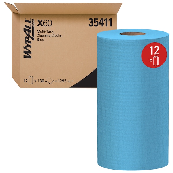 Kimberly-Clark Professional WypAll General Clean X60 Multi-Task Cleaning Cloths (35411), Small Roll, Blue, 130 Sheets / Roll - 35411