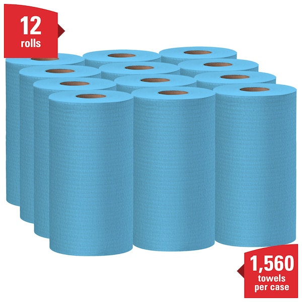 Kimberly-Clark Professional WypAll General Clean X60 Multi-Task Cleaning Cloths (35411), Small Roll, Blue, 130 Sheets / Roll - 35411