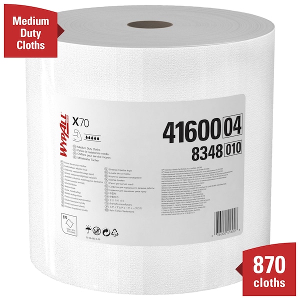 Kimberly-Clark Professional WypAll PowerClean X70 Medium Duty Cloths (41600), Jumbo Roll, Long Last ing Towels, White - 41600