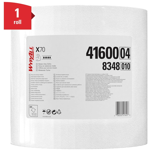 Kimberly-Clark Professional WypAll PowerClean X70 Medium Duty Cloths (41600), Jumbo Roll, Long Last ing Towels, White - 41600