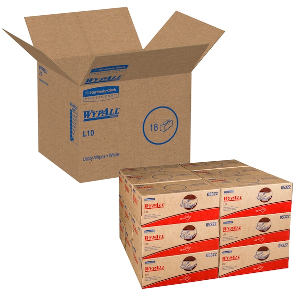 Kimberly-Clark Professional WypAll General Clean L10 Light Cleaning Towels (05322), Limited Use, 1-PLY, Pop-Up Box, White - 05322