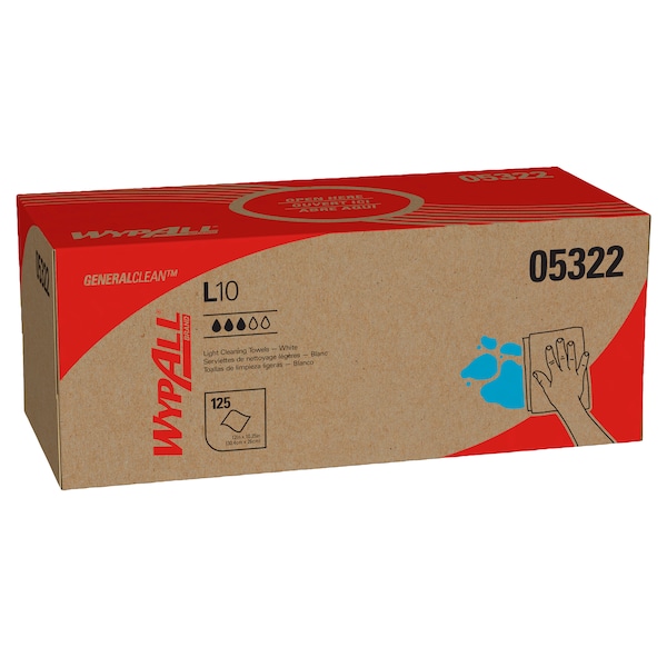 Kimberly-Clark Professional WypAll General Clean L10 Light Cleaning Towels (05322), Limited Use, 1-PLY, Pop-Up Box, White - 05322