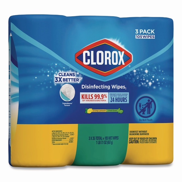Clorox Disinfecting Wipes, 7x8, Fresh Scent/Citrus Blend, 35/Canister, PK15 - CLO 30112