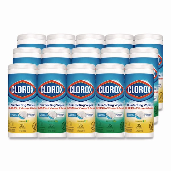 Clorox Disinfecting Wipes, 7x8, Fresh Scent/Citrus Blend, 35/Canister, PK15 - CLO 30112