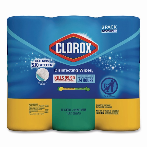 Clorox Disinfecting Wipes, 7x8, Fresh Scent/Citrus Blend, 35/Canister, PK15 - CLO 30112